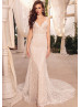 Beaded Floral Lace Wedding Dress With Detachable Train